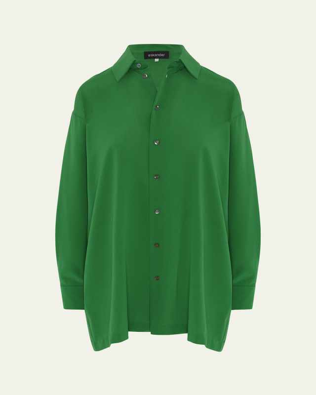 Slim A-line Back Pleat Shirt With Collar (Long Plus Length)